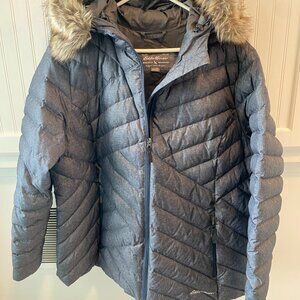 Eddie Bauer DOWN Puffer Jacket Faux Fur Hood Women’s 2X Winter Coat New
